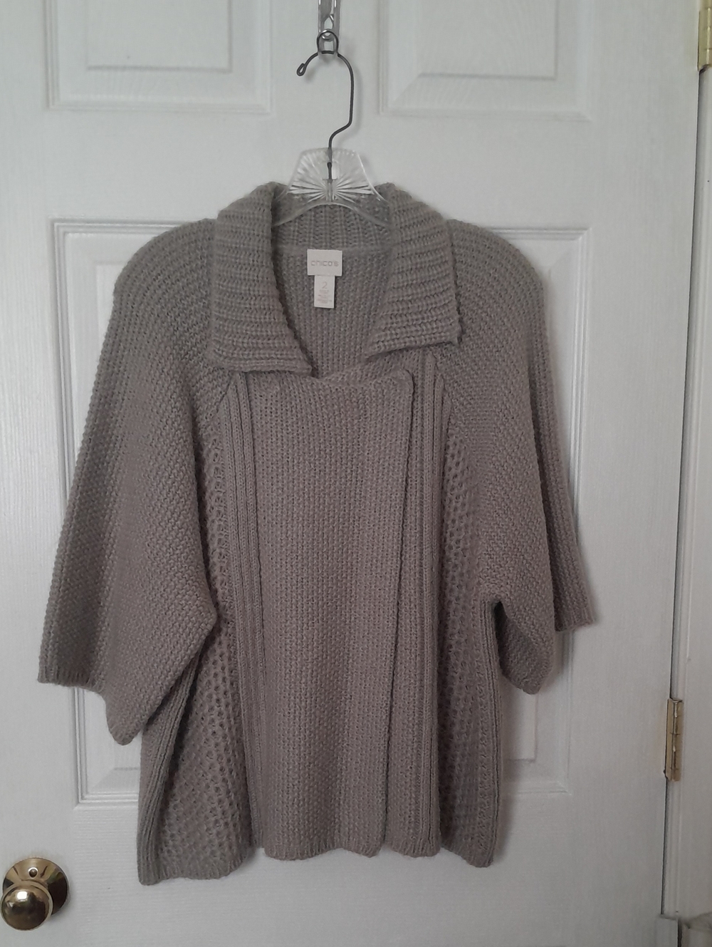 Chico's Taupe Collared Knit Poncho
